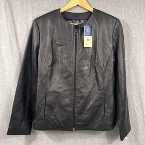 NWT Hillard & Hanson Lambskin Full Zip Leather Jacket Sz M Moto Goth Punk Grunge